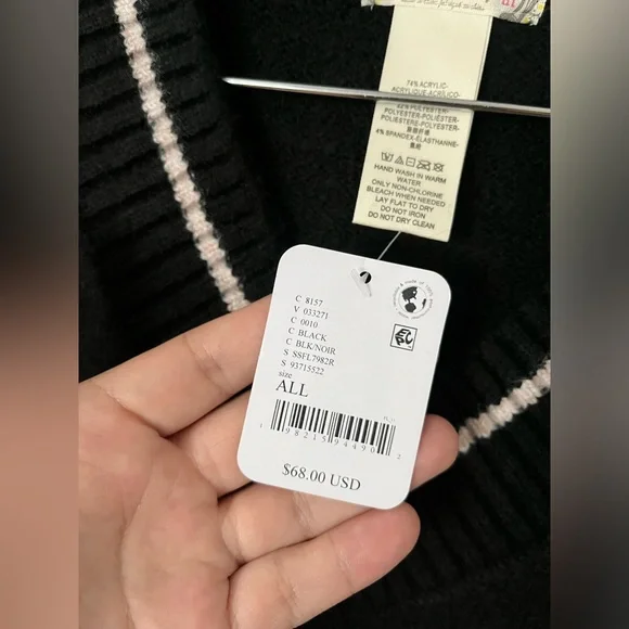 NWT FREE PEOPLE All Star Stripe Poncho In Black MSRP $68 - Picture 9 of 12